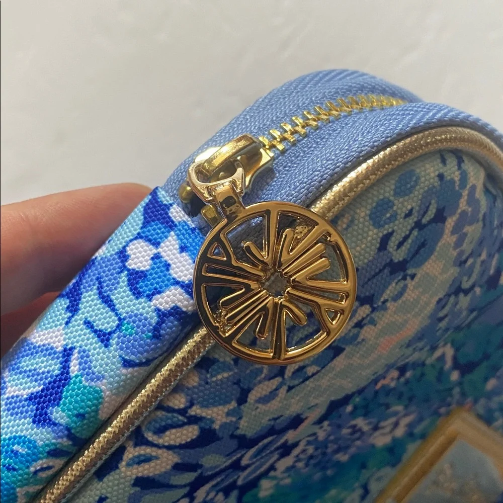 Lilly Pulitzer LARGE AGENDA FOLIO Case Cover Wave After Wave Blue Gold Zip